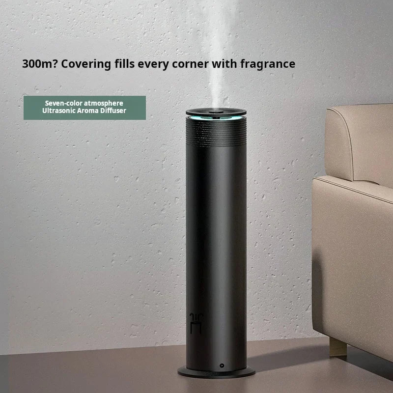 Hotel Waterless Smart Essential Oil Tower Aroma Diffuser Silver Black, Color Led Light Cylindrical Scent Diffuser for Home Use