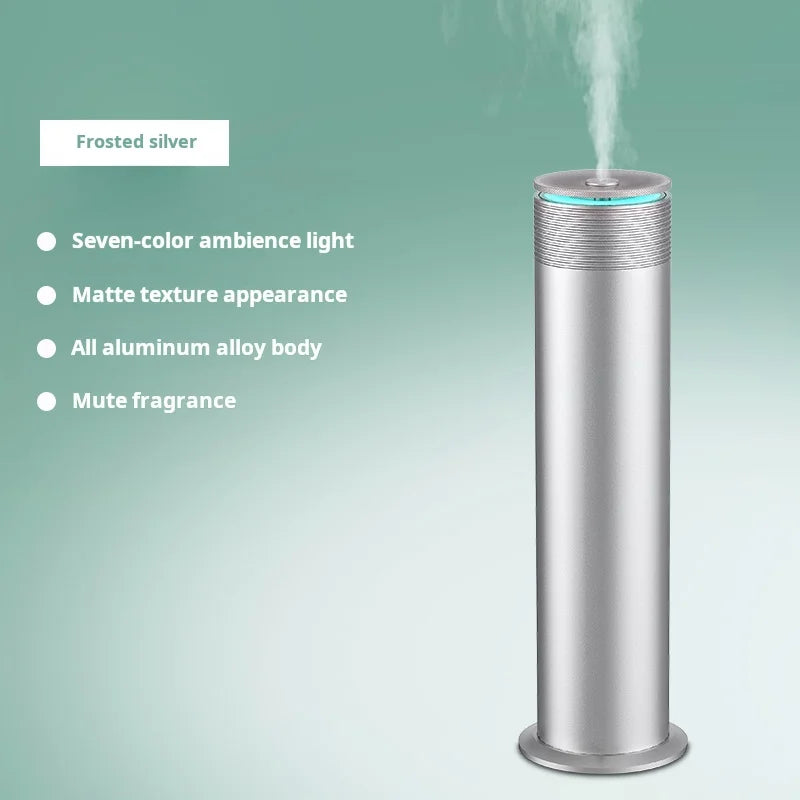 Hotel Waterless Smart Essential Oil Tower Aroma Diffuser Silver Black, Color Led Light Cylindrical Scent Diffuser for Home Use